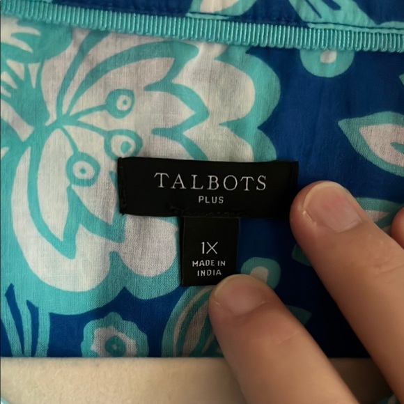 Talbots Plus Blue & White Casual Button Down Floral Beach Cotton Shirt Sz 1X - Picture 3 of 7